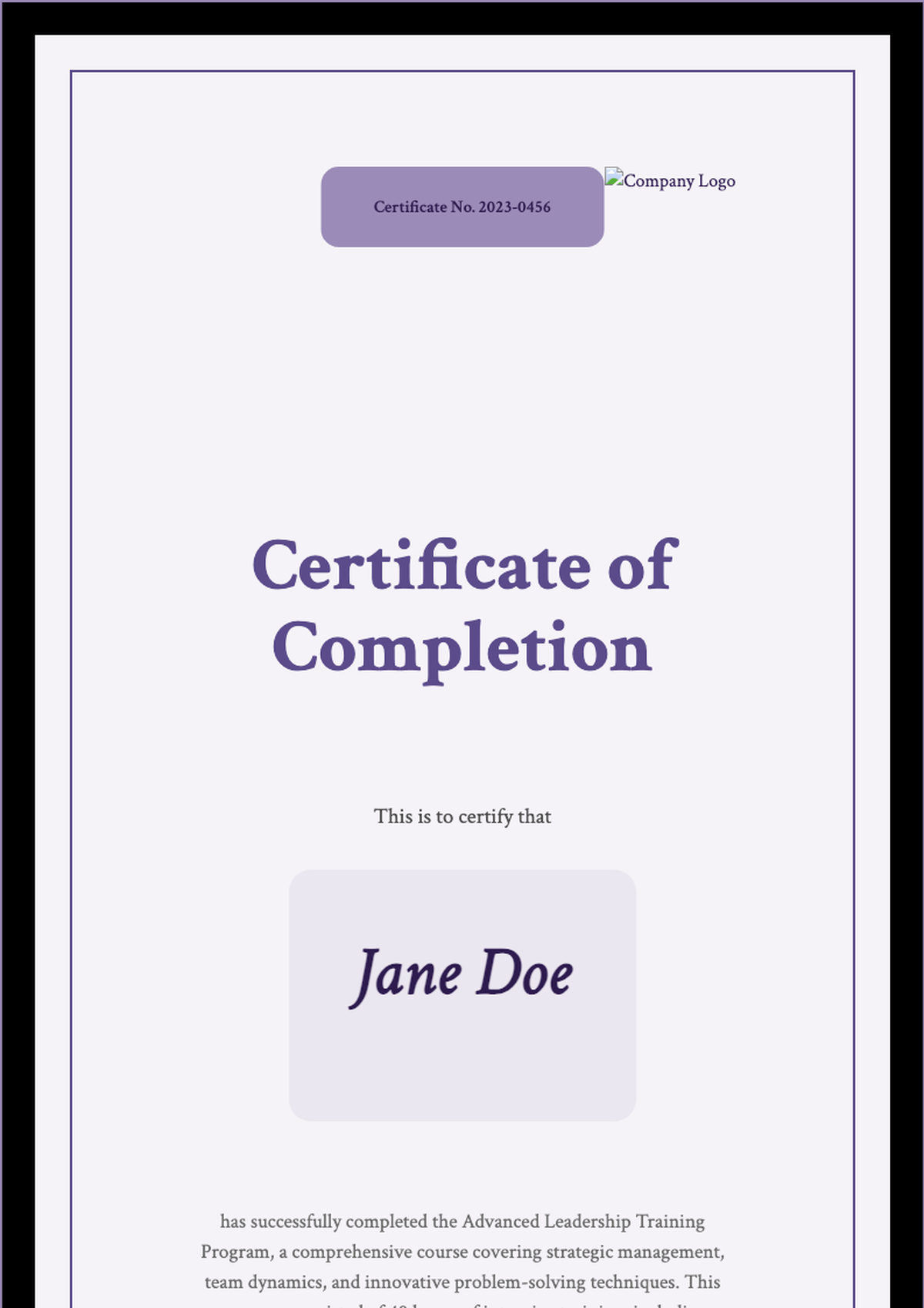 Elegant purple border certificate of completion for IT Recruiter course_variant_3